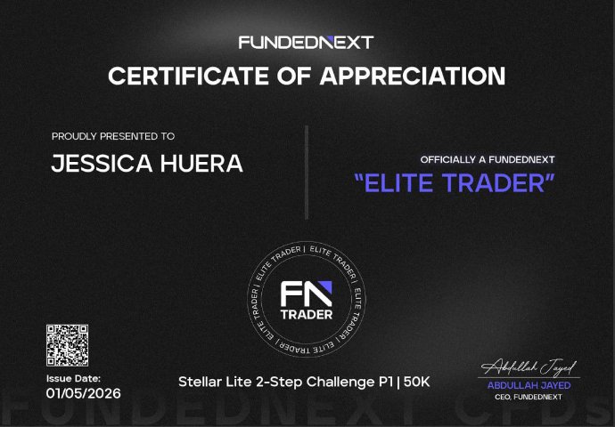 Certificado FundedNext — Jessica Huera
